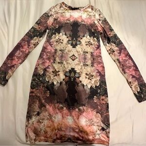 Topshop Floral bodycon Long Sleeve Dress